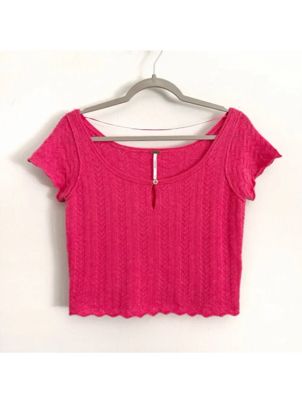Free People Pink Hera Cashmere Pointelle Sweater Crop Top Women’s Size Small